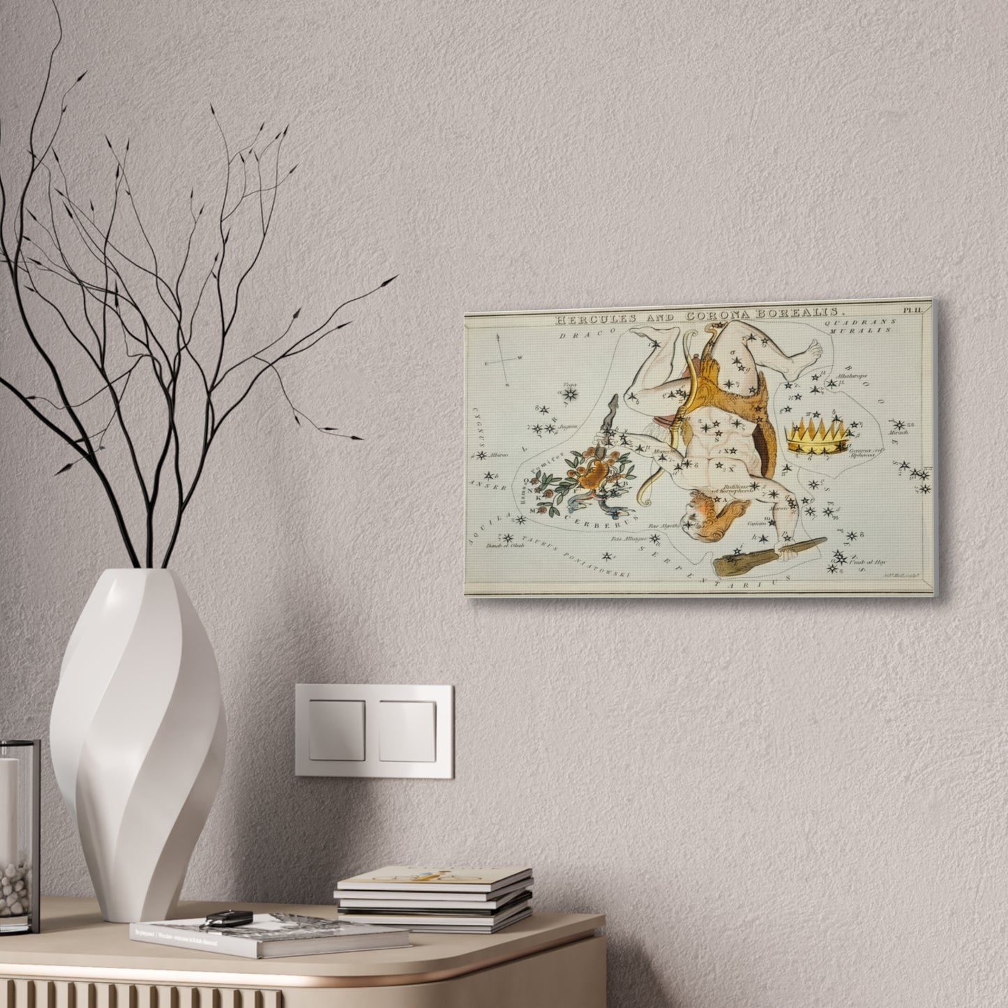 Vintage Hercules Constellation Canvas Print - Star Map Wall Art